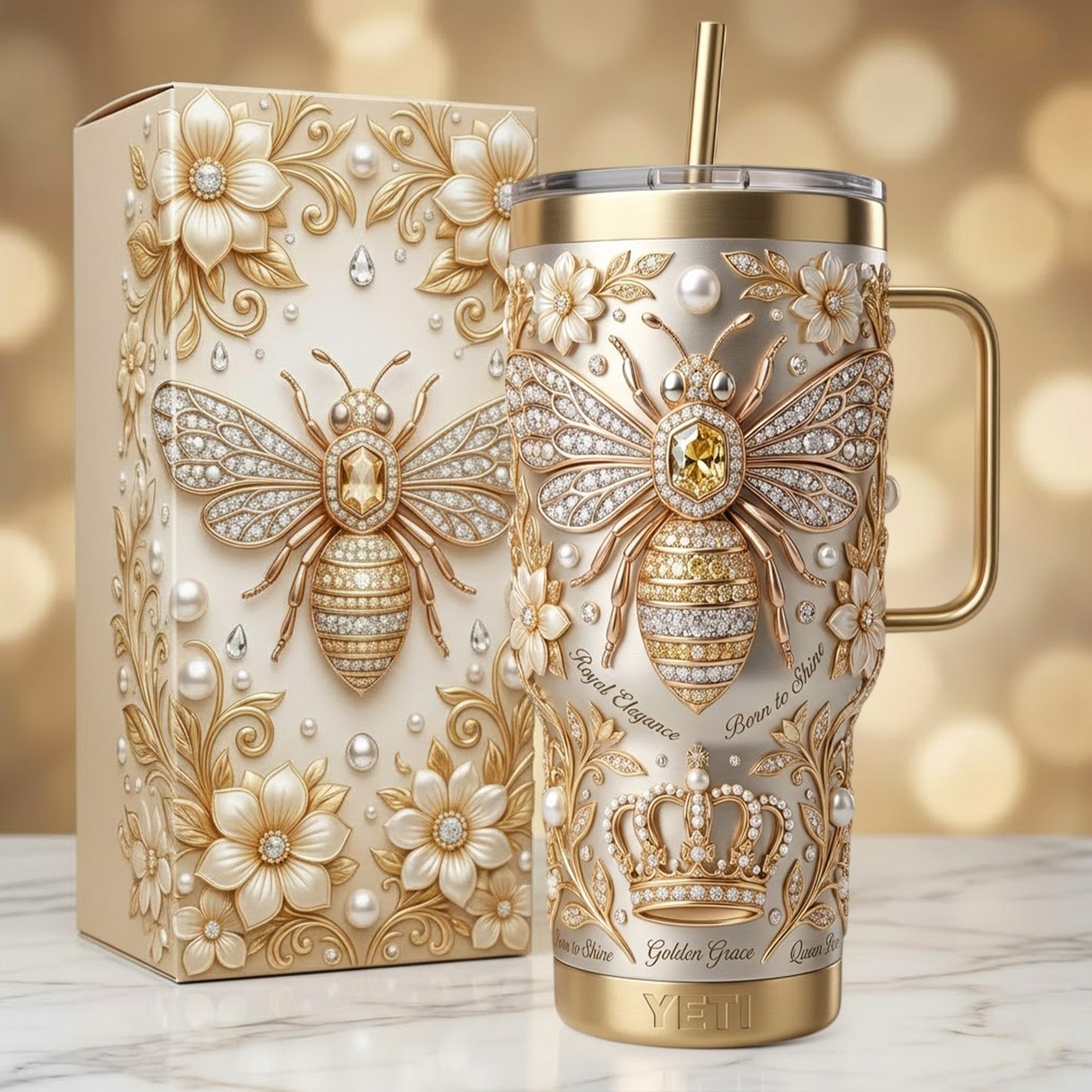 Queen Bee 40oz Tumbler With Handle TNSM