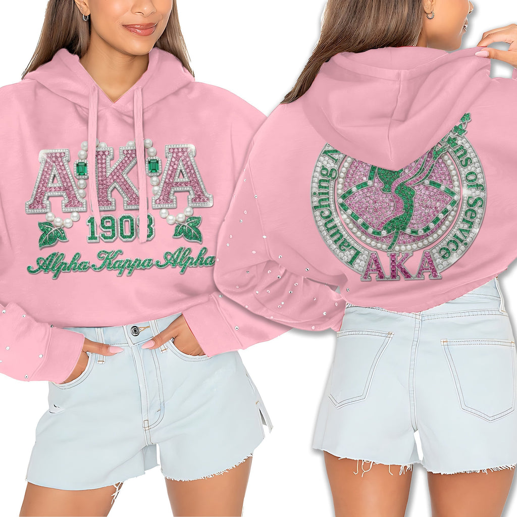 AKA Rhinestone Cropped Pullover Hoodie HTTT