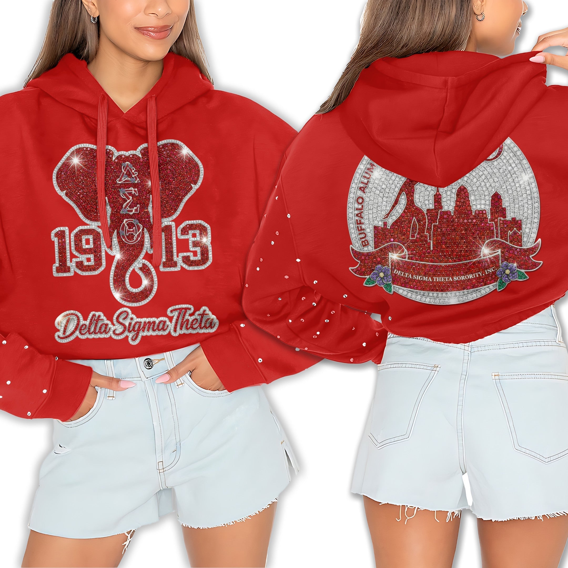 DST Rhinestone Cropped Pullover Hoodie HTTT