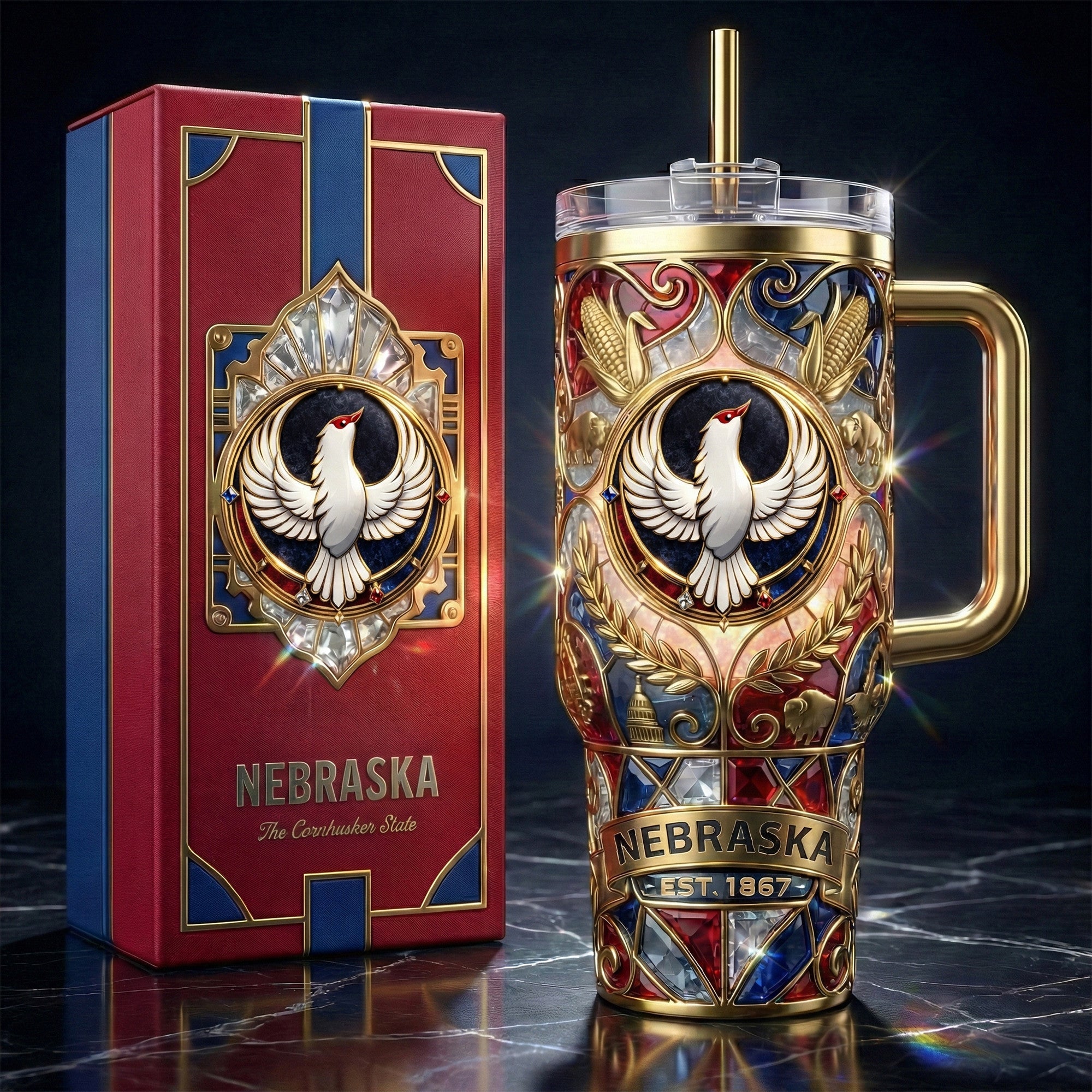 NEBRASKA 40oz Tumbler With Handle DAT