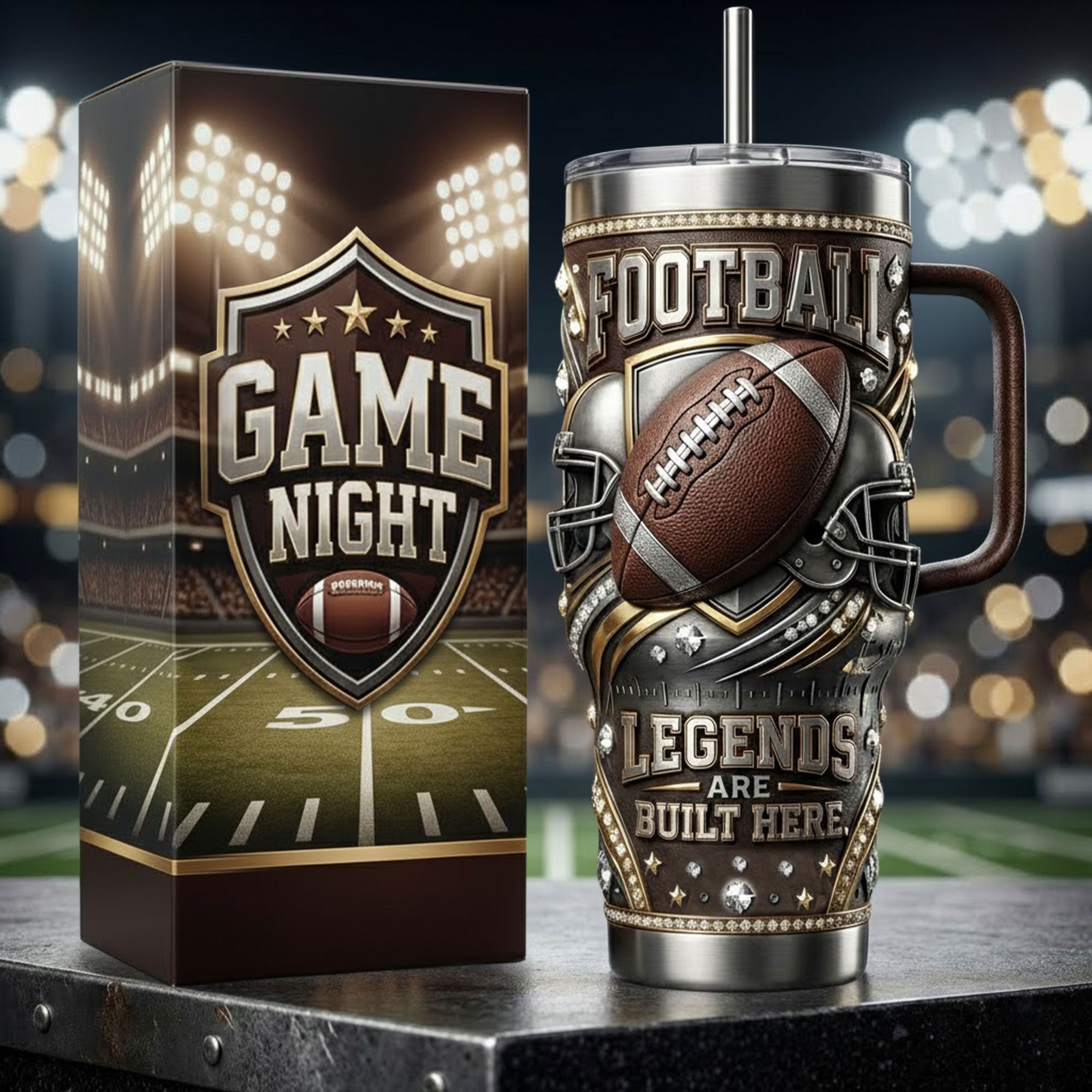 Football 40oz Tumbler With Handle TNSM