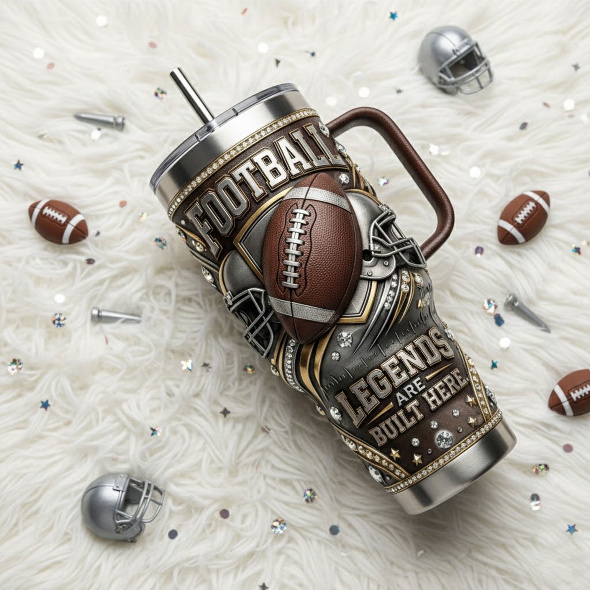 Football 40oz Tumbler With Handle TNSM