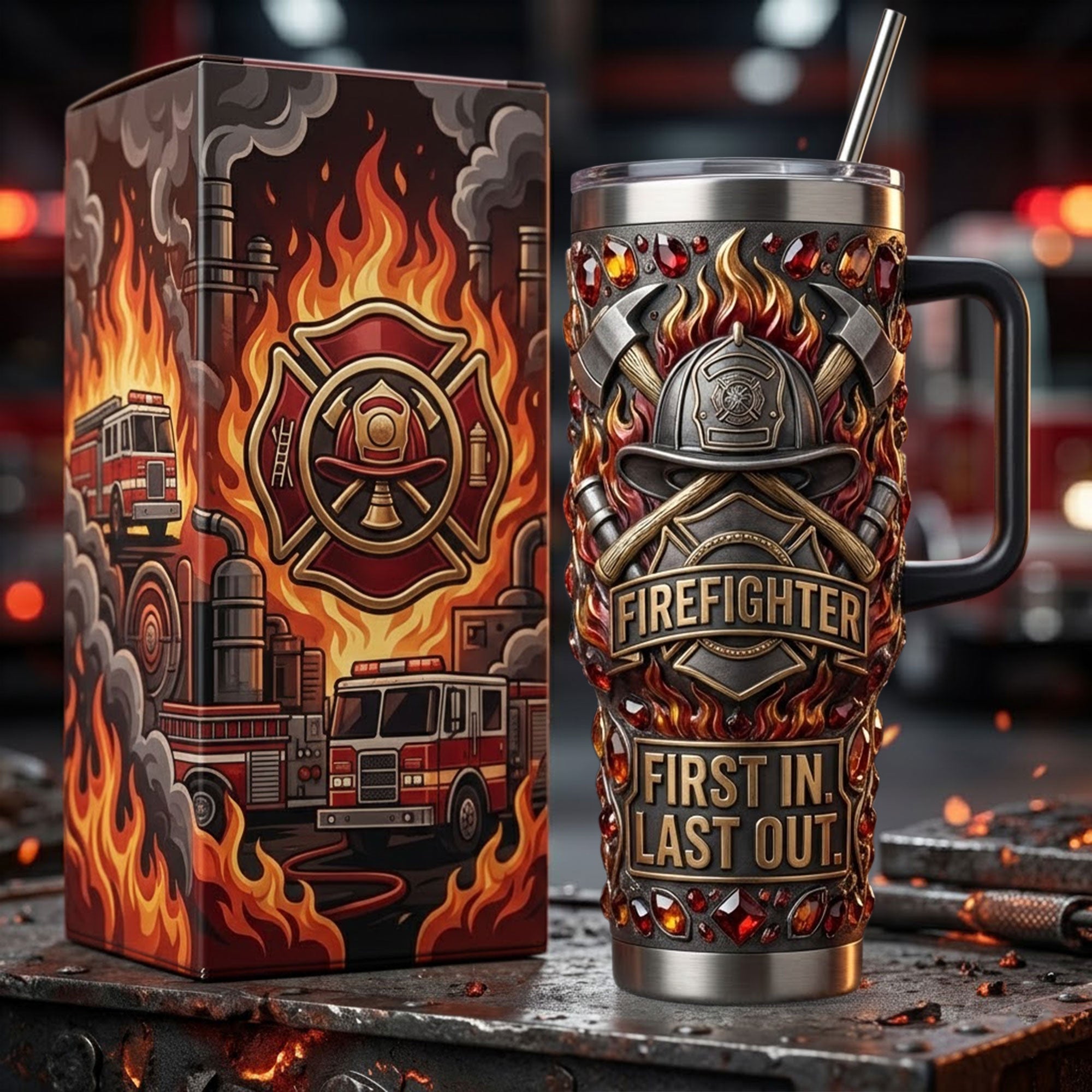 Firefighter 40oz Tumbler With Handle TNSM