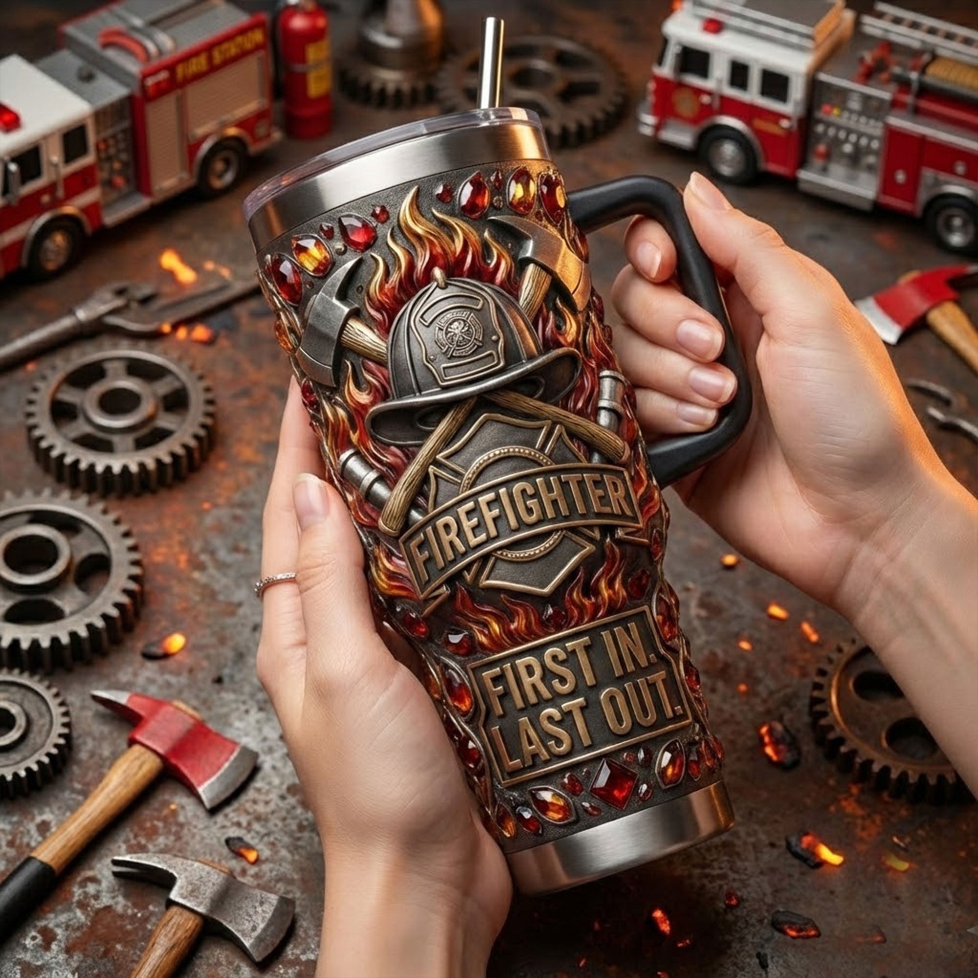 Firefighter 40oz Tumbler With Handle TNSM